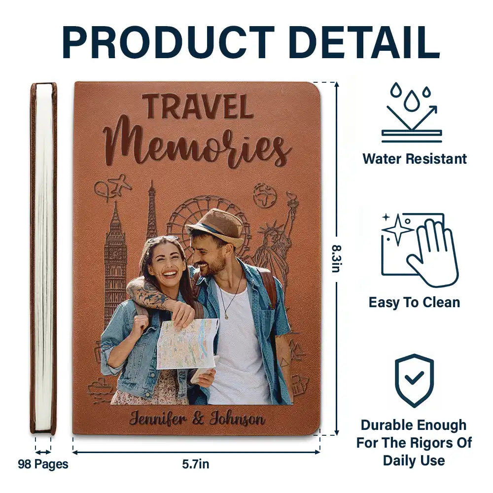 Custom Photo Travel Couple Our Adventure Book - Personalized Leather Journal