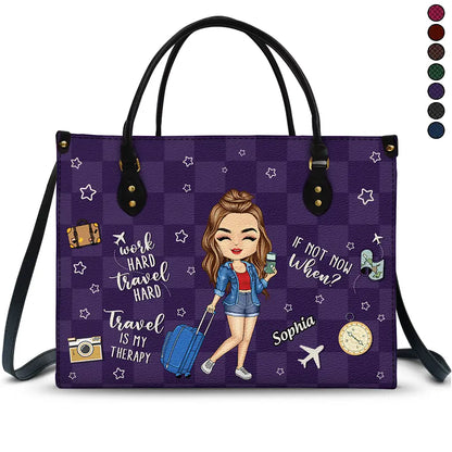 Travel Is My Therapy - Personalized Leather Bag