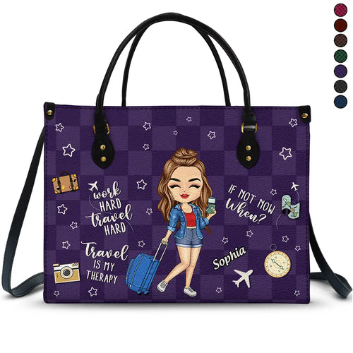 Travel Is My Therapy - Personalized Leather Bag