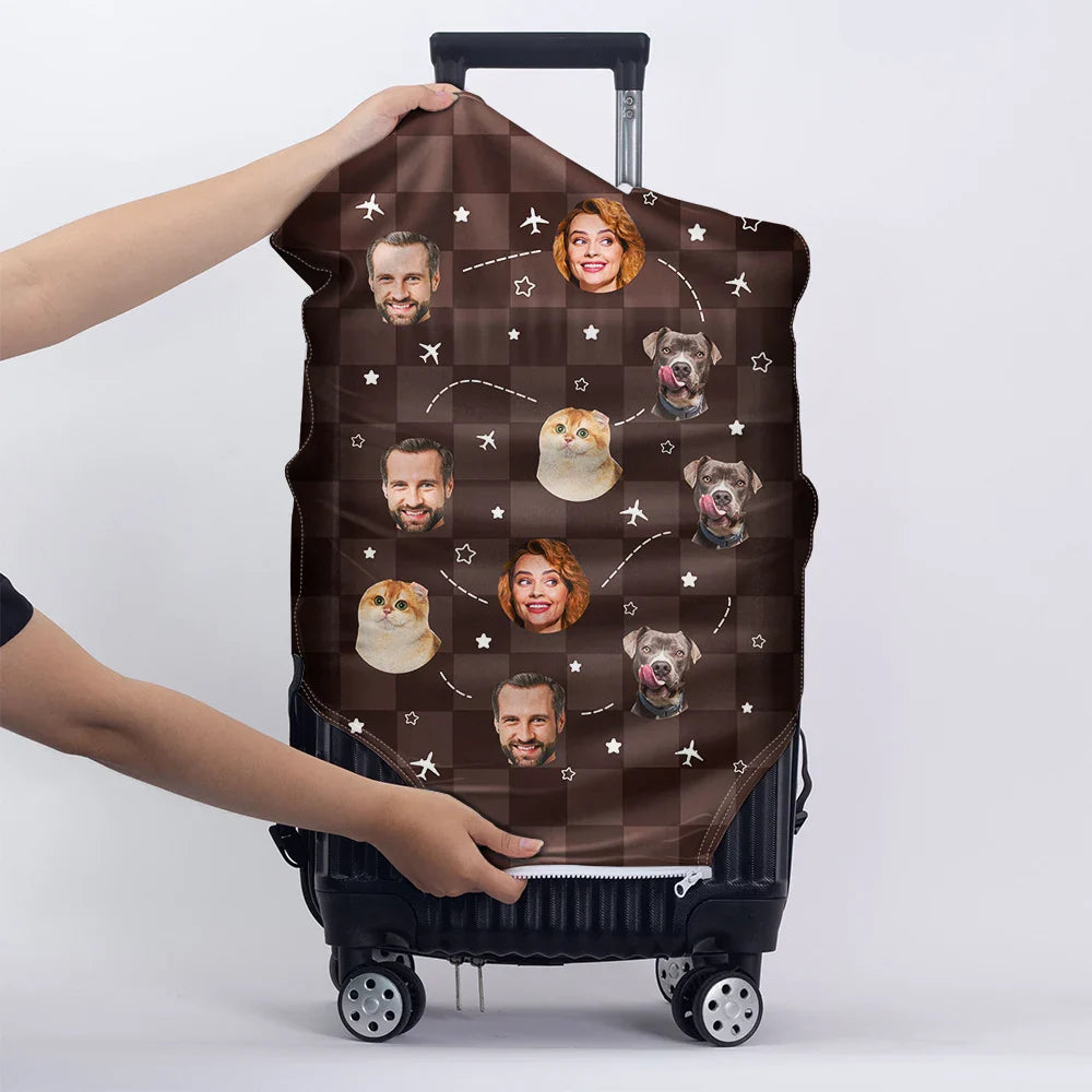 Custom Photo Funny Family Pet Faces - Personalized Luggage Cover