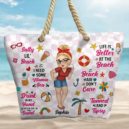 Salty Lil' Beach Retro Summer Vibe - Personalized Beach Bag