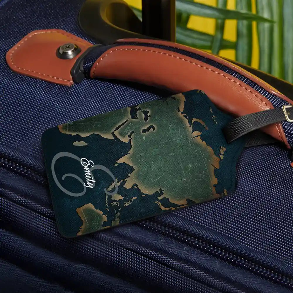 Monogram Name World Map - Personalized Luggage Tag