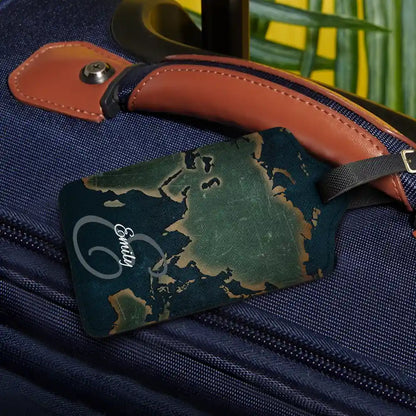 Monogram Name World Map - Personalized Luggage Tag
