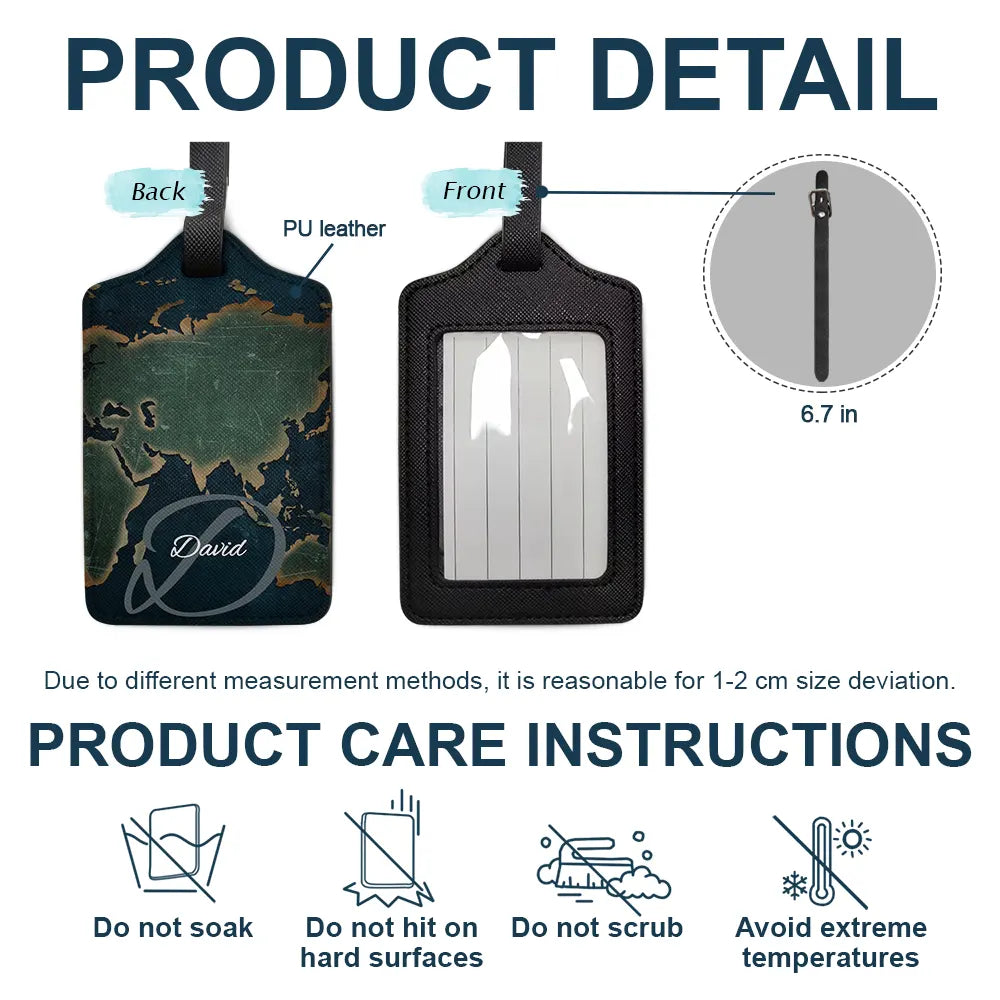 Monogram Name World Map - Personalized Luggage Tag