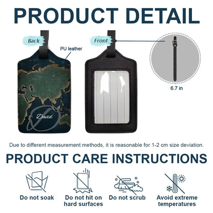 Monogram Name World Map - Personalized Luggage Tag