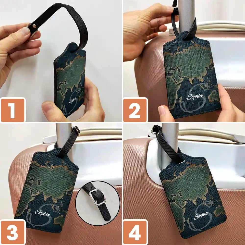 Monogram Name World Map - Personalized Luggage Tag