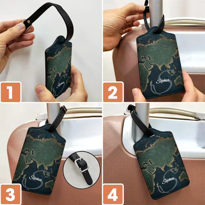 Monogram Name World Map - Personalized Luggage Tag