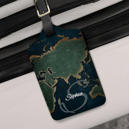 Monogram Name World Map - Personalized Luggage Tag