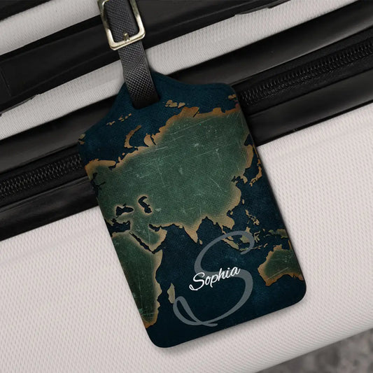 Monogram Name World Map - Personalized Luggage Tag