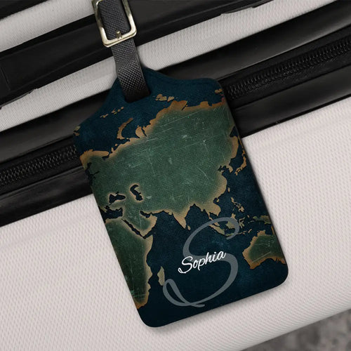 Monogram Name World Map - Personalized Luggage Tag