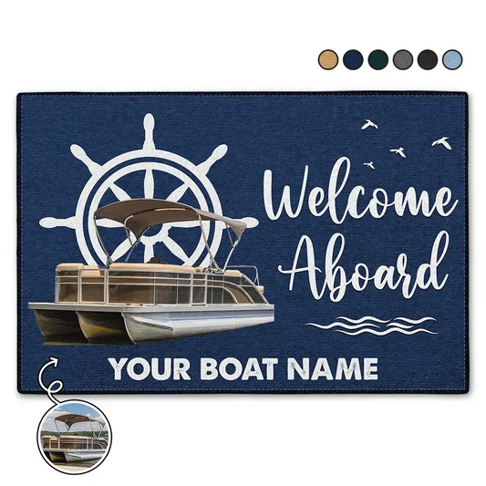 Custom Photo Welcome Aboard Boating Lake River - Personalized Doormat