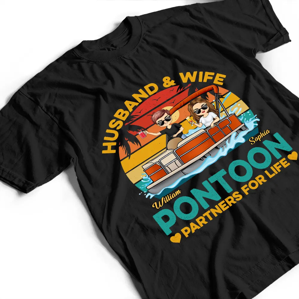 Husband & Wife Pontoon Partners For Life - Personalized T Shirt