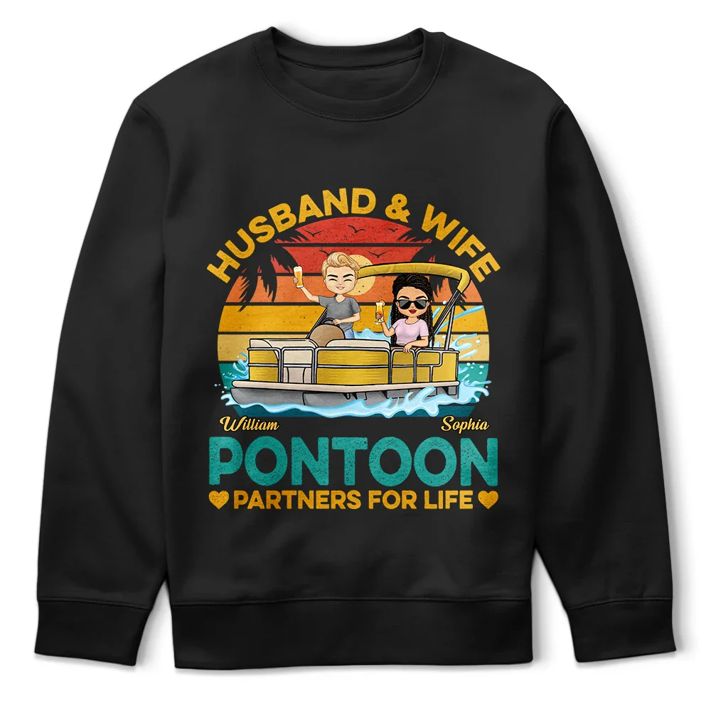 Husband & Wife Pontoon Partners For Life - Personalized T Shirt