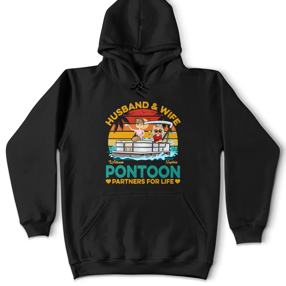 Husband & Wife Pontoon Partners For Life - Personalized T Shirt