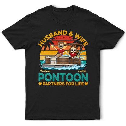 Husband & Wife Pontoon Partners For Life - Personalized T Shirt