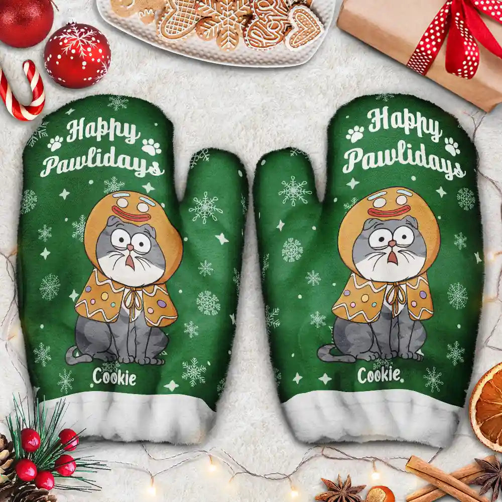 Meowy Catmas Funny Cartoon Cats - Personalized Warm Mittens