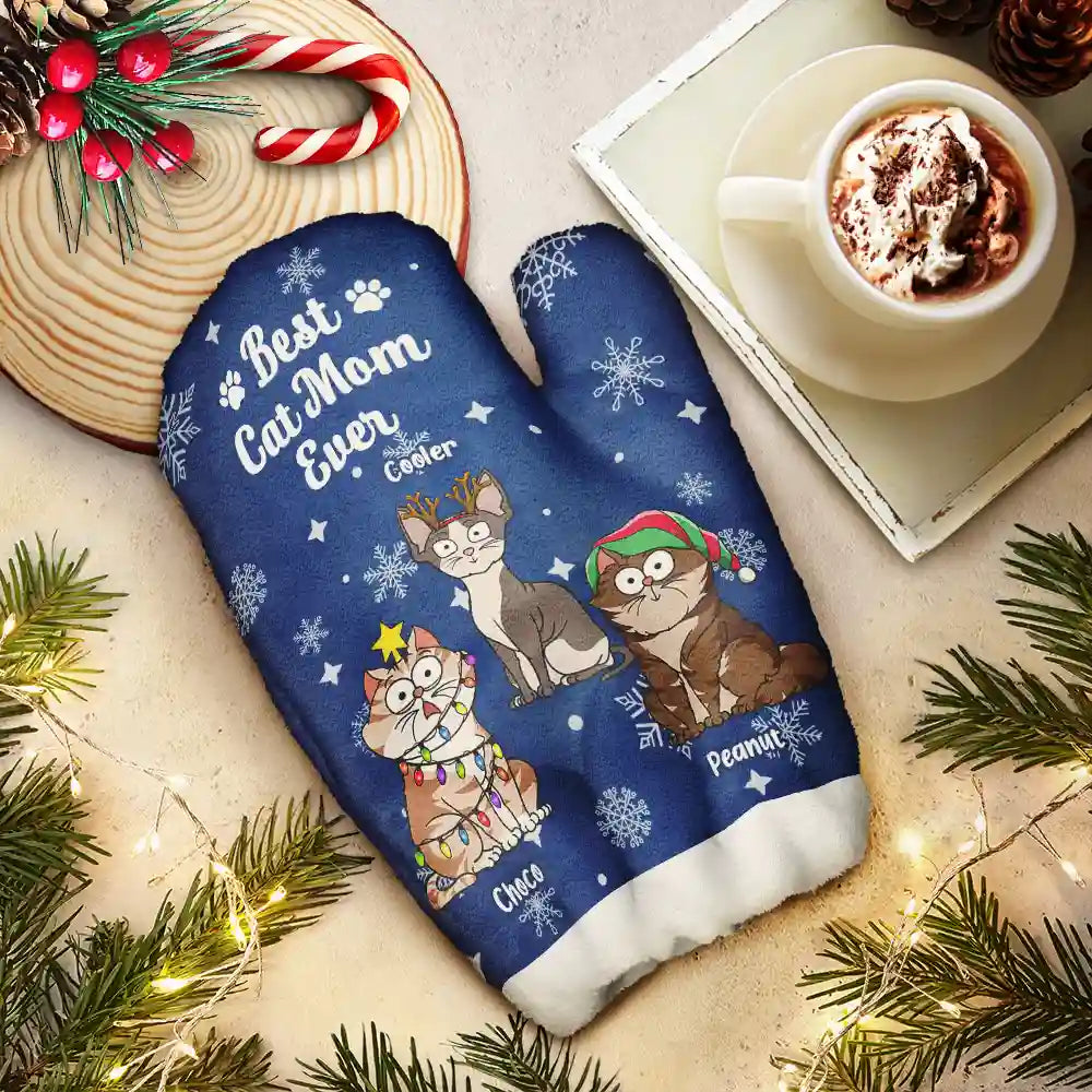 Meowy Catmas Funny Cartoon Cats - Personalized Warm Mittens