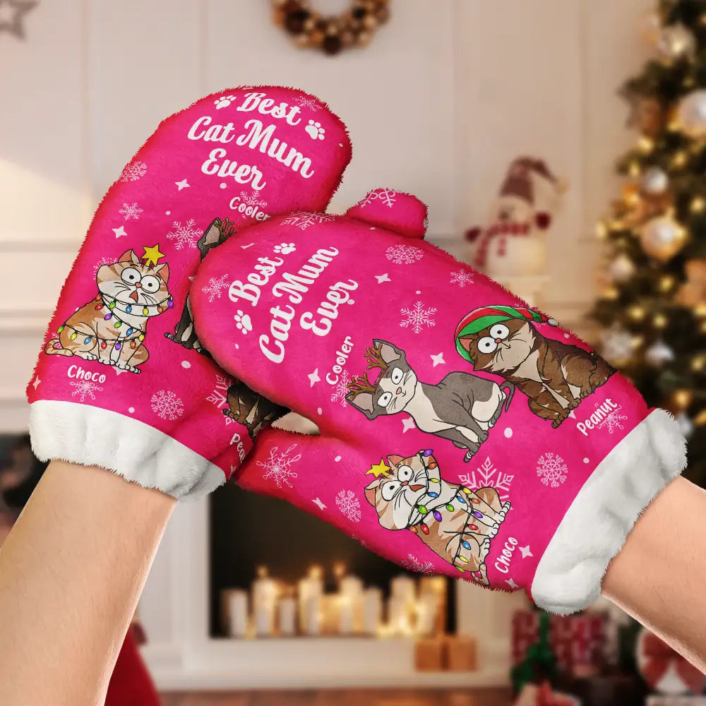 Meowy Catmas Funny Cartoon Cats - Personalized Warm Mittens