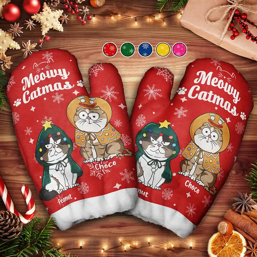 Meowy Catmas Funny Cartoon Cats - Personalized Warm Mittens