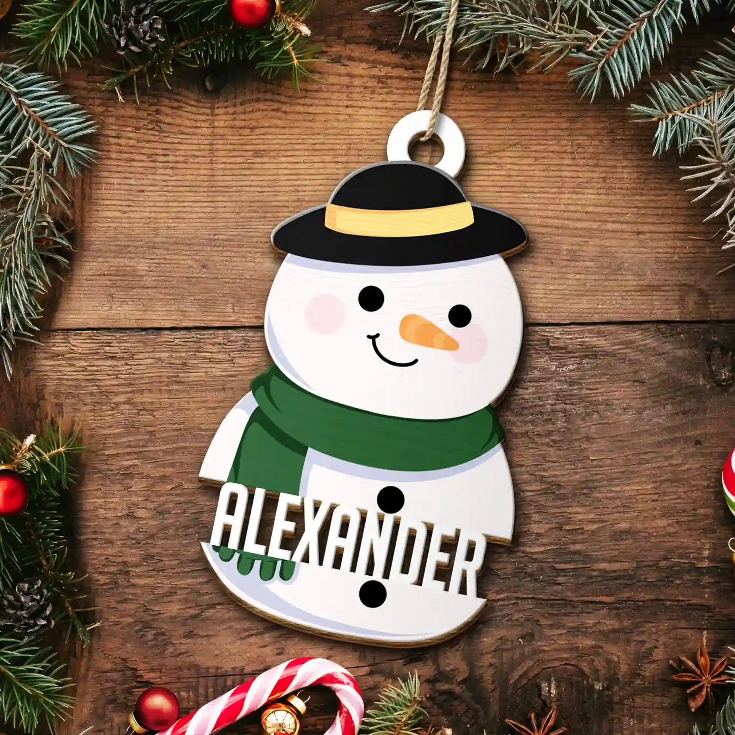 Snowman Character - Personalized Wooden Cutout Ornament