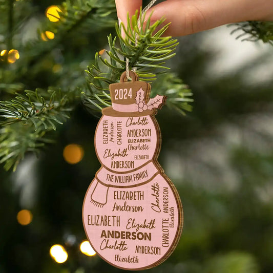 Christmas Snowman Repeating Names - Personalized Custom Shaped Wooden Ornament