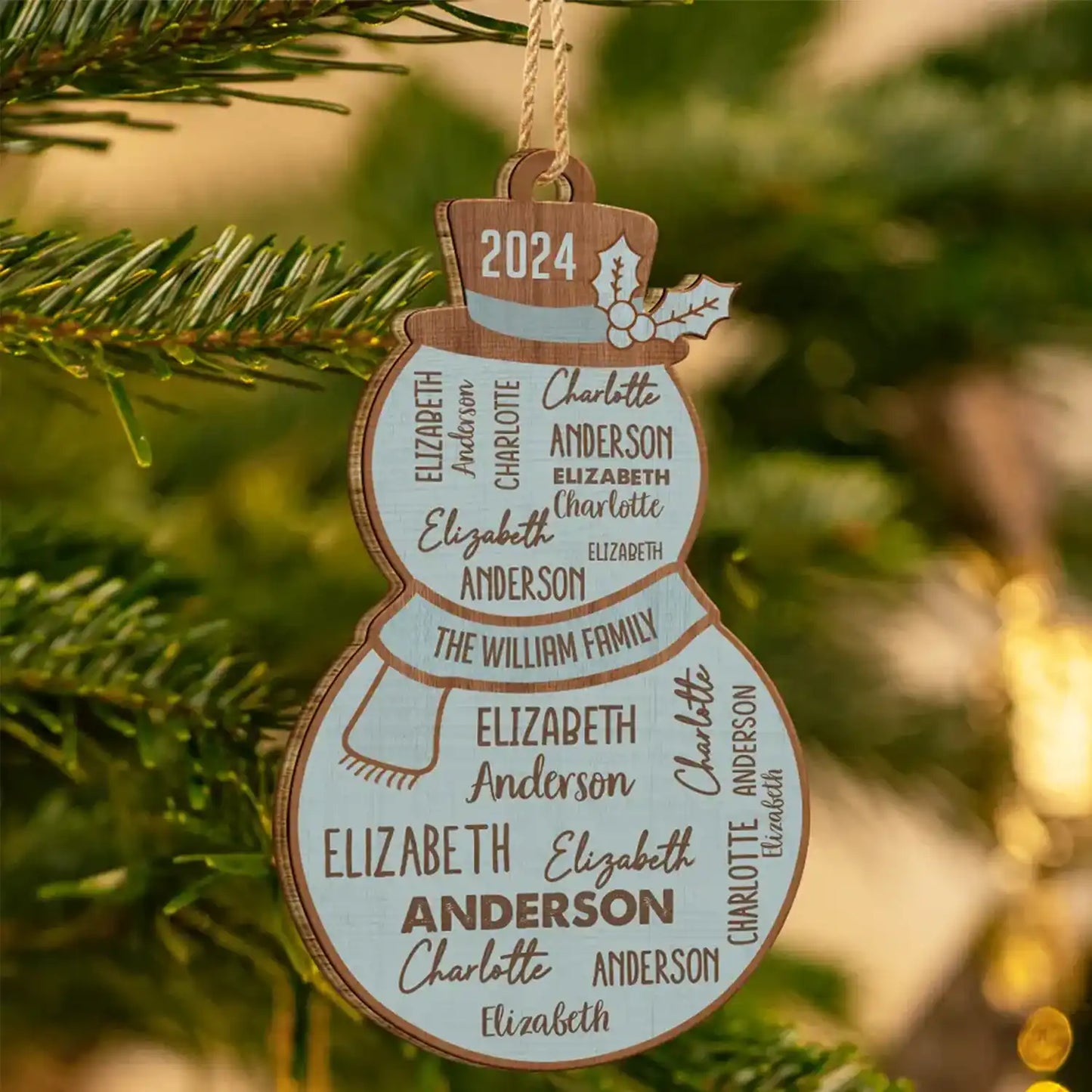 Christmas Snowman Repeating Names - Personalized Custom Shaped Wooden Ornament