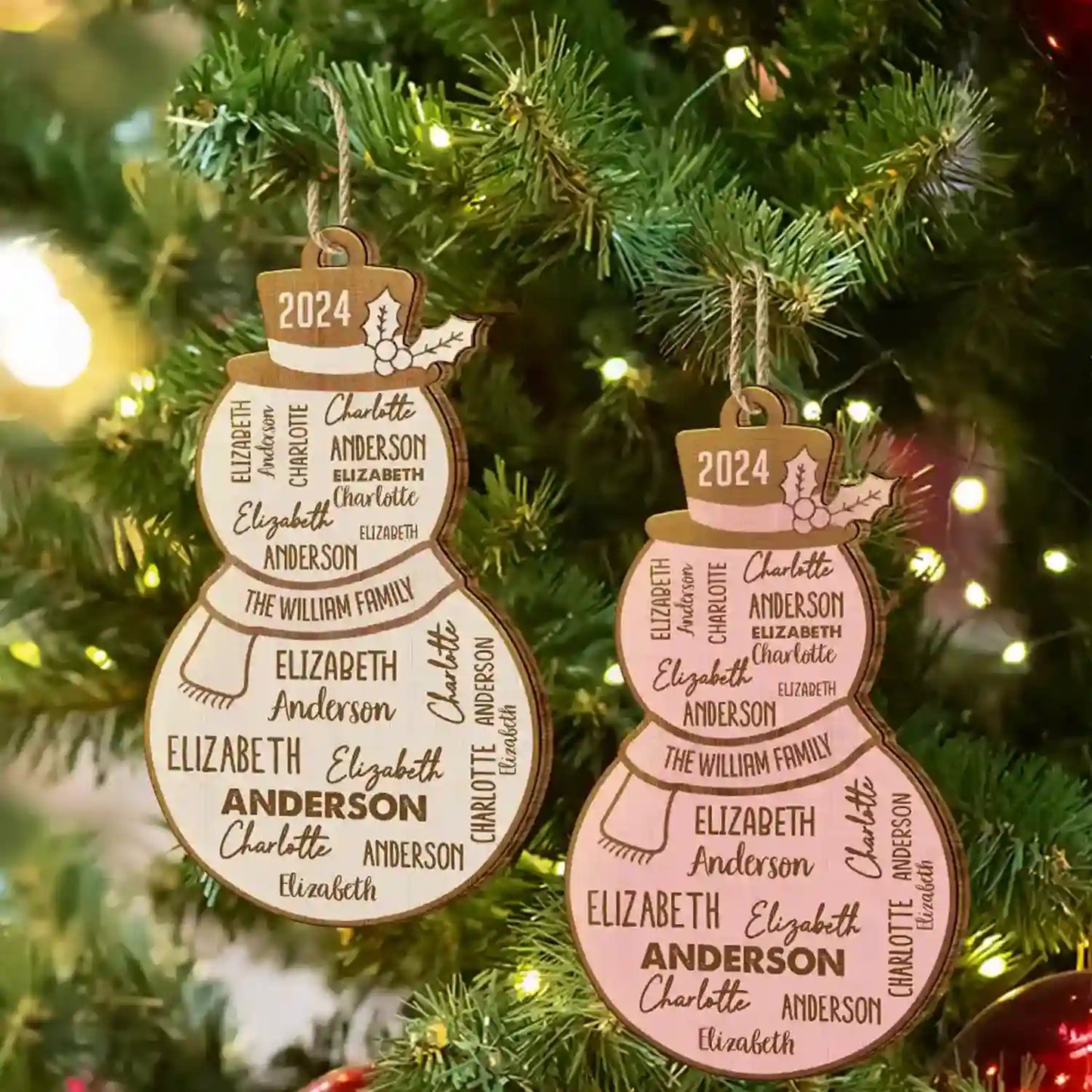 Christmas Snowman Repeating Names - Personalized Custom Shaped Wooden Ornament