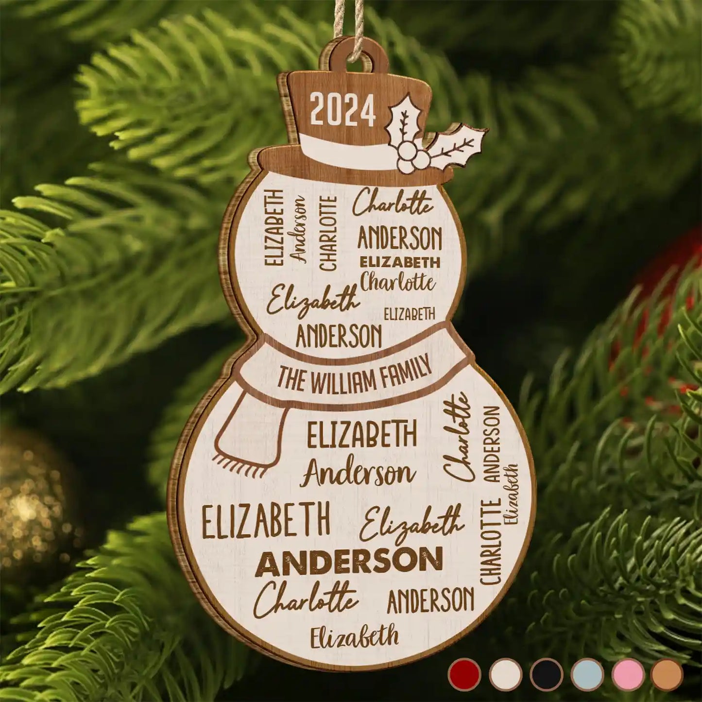 Christmas Snowman Repeating Names - Personalized Custom Shaped Wooden Ornament