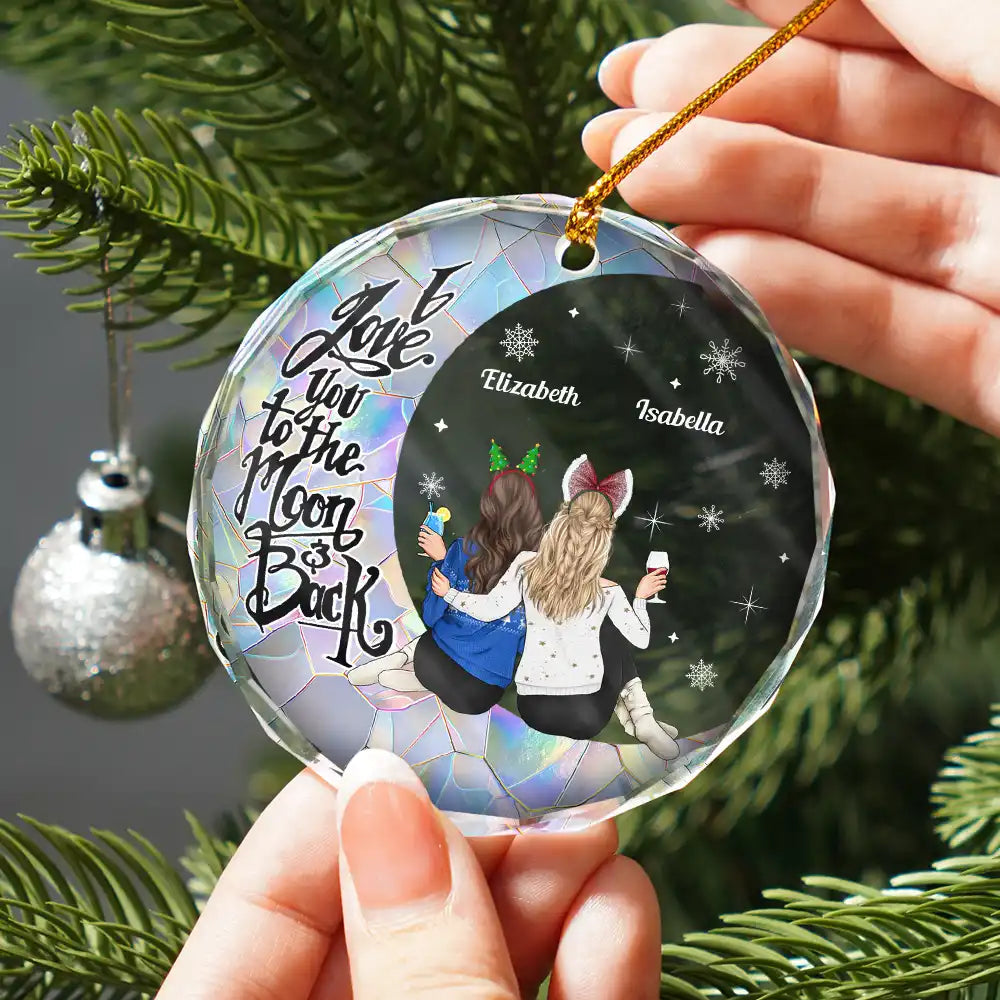 Christmas Besties Sisters I Love You To The Moon And Back - Personalized Circle Acrylic Ornament