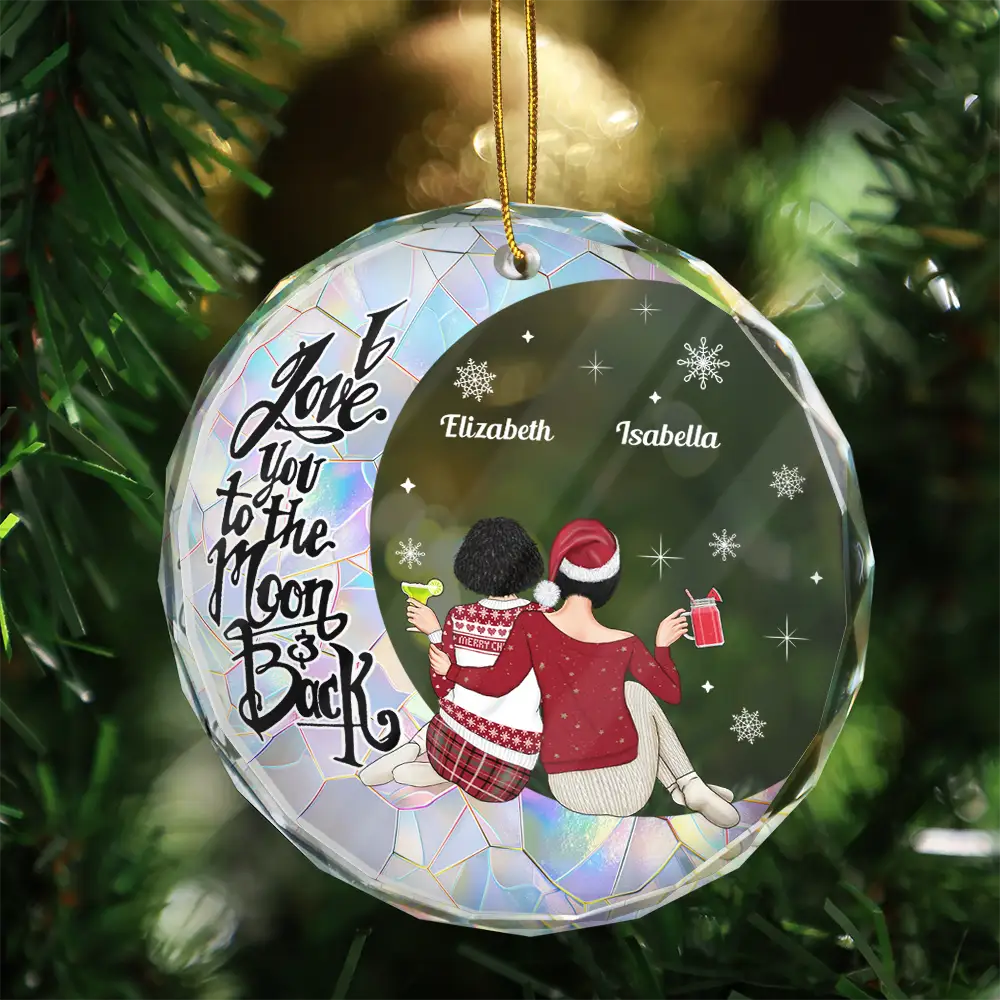 Christmas Besties Sisters I Love You To The Moon And Back - Personalized Circle Acrylic Ornament