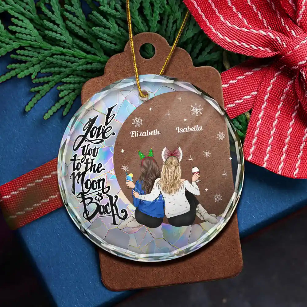 Christmas Besties Sisters I Love You To The Moon And Back - Personalized Circle Acrylic Ornament