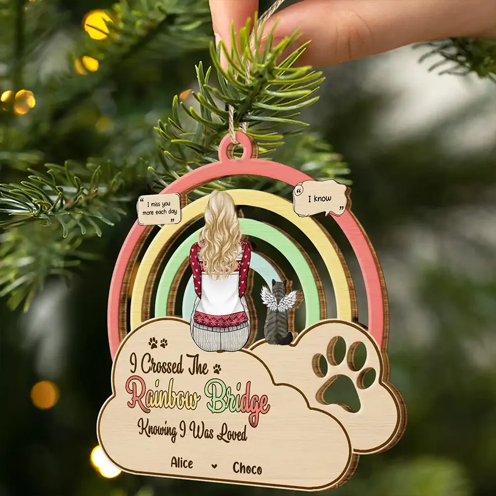 Memorial Dog Cat We Will Meet Again At The Rainbow Bridge - Personalized Wooden Cutout Ornament