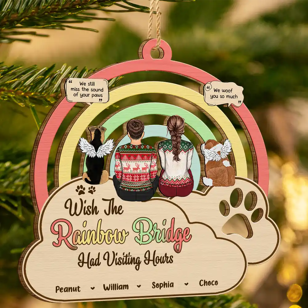 Memorial Dog Cat We Will Meet Again At The Rainbow Bridge - Personalized Wooden Cutout Ornament