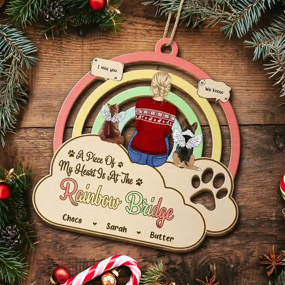 Memorial Dog Cat We Will Meet Again At The Rainbow Bridge - Personalized Wooden Cutout Ornament