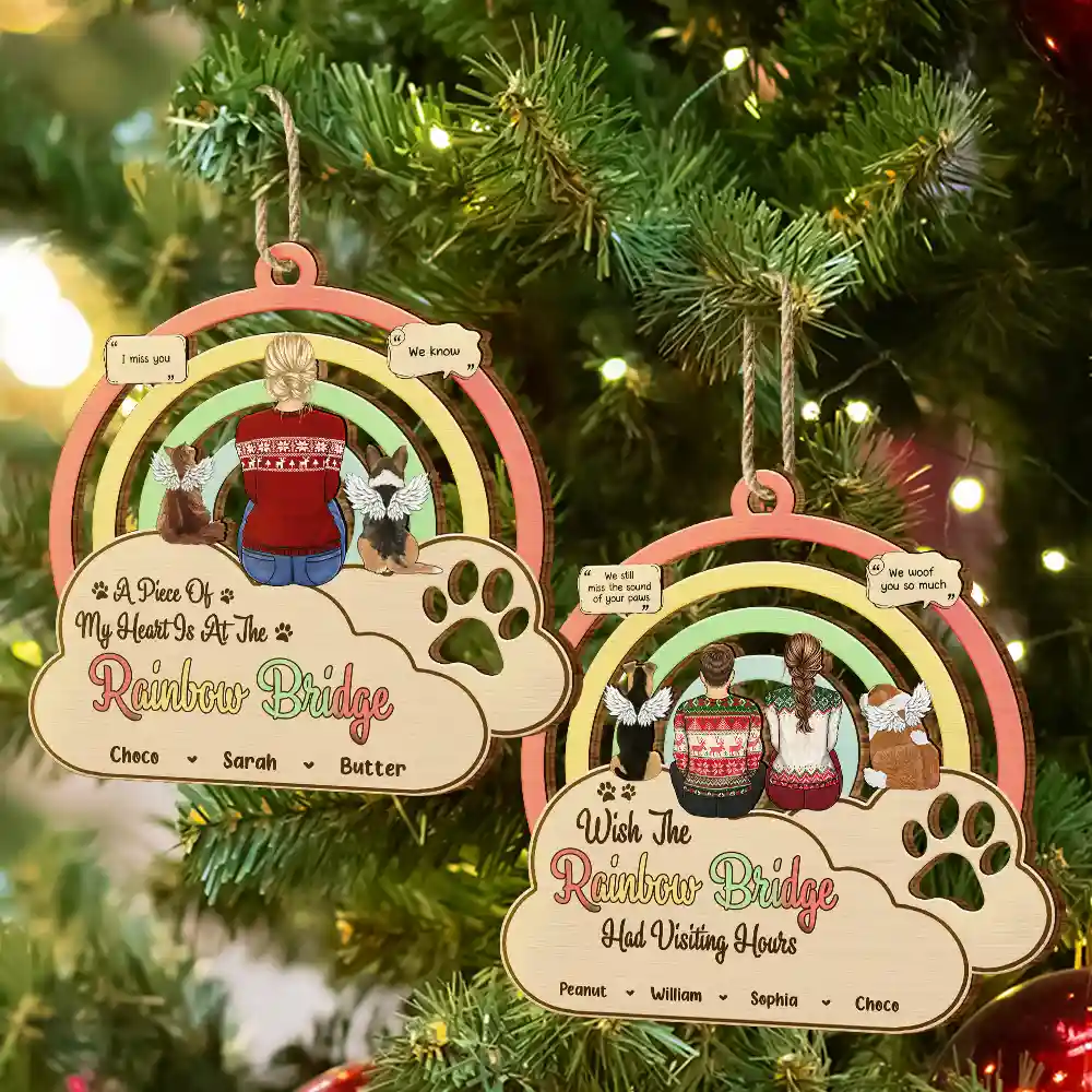 Memorial Dog Cat We Will Meet Again At The Rainbow Bridge - Personalized Wooden Cutout Ornament