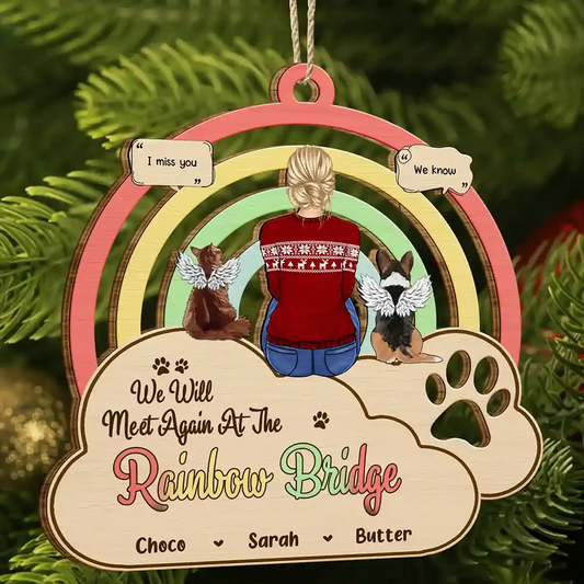 Memorial Dog Cat We Will Meet Again At The Rainbow Bridge - Personalized Wooden Cutout Ornament