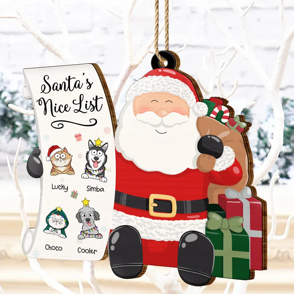 Santa's Naughty List Funny Christmas Cartoon Dogs Cats - Personalized Custom Shaped Wooden Ornament