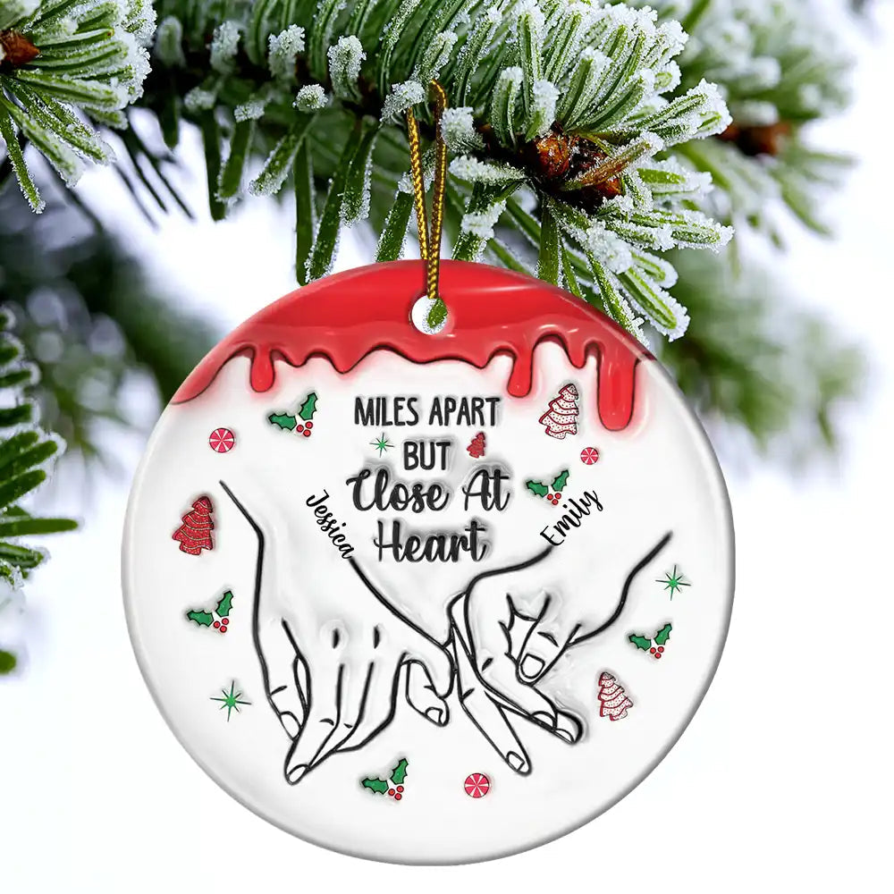 Christmas Besties Holding Hands Not Sisters By Blood But Sisters By Heart - 3D Inflated Effect Printed Ornament, Personalized Circle Acrylic Ornament