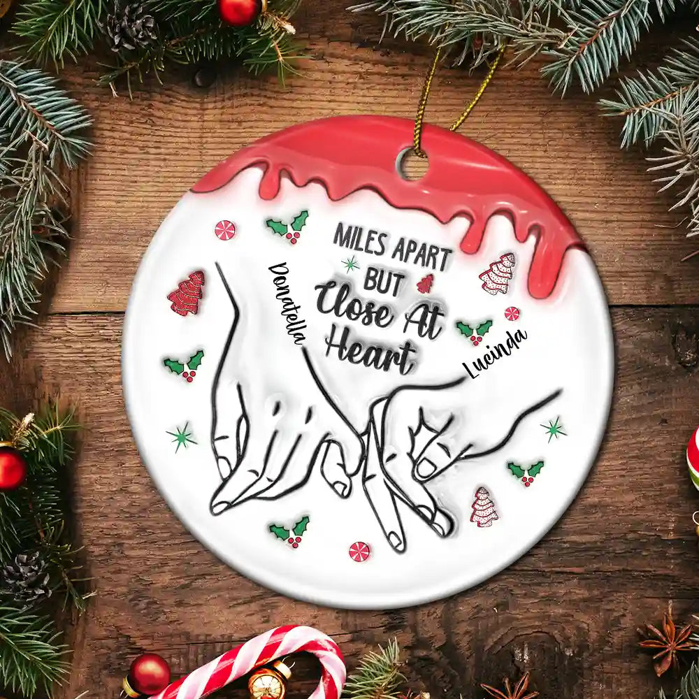 Christmas Besties Holding Hands Not Sisters By Blood But Sisters By Heart - 3D Inflated Effect Printed Ornament, Personalized Circle Acrylic Ornament