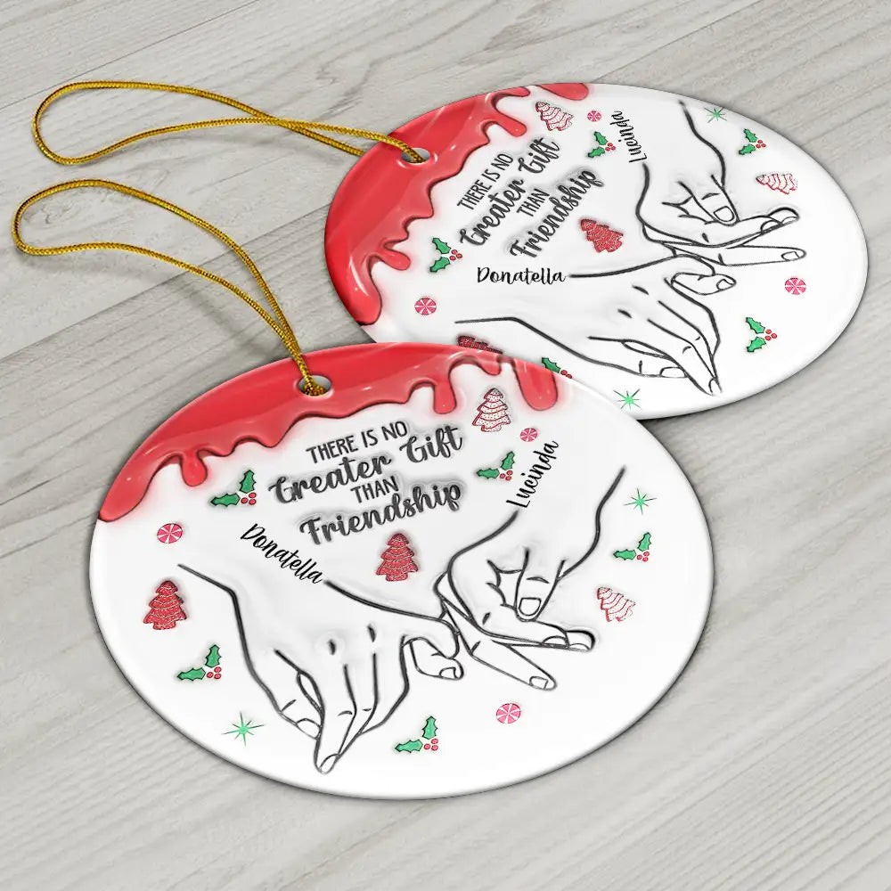 Christmas Besties Holding Hands Not Sisters By Blood But Sisters By Heart - 3D Inflated Effect Printed Ornament, Personalized Circle Acrylic Ornament