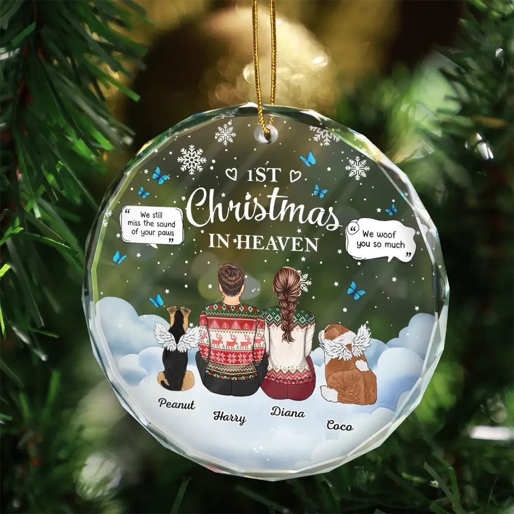 Memorial Dog Cat First Christmas In Heaven - Personalized Circle Acrylic Ornament