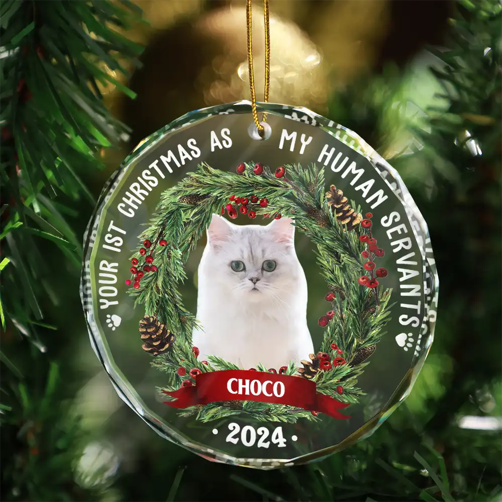 Custom Photo Dog Cat Your First Christmas As My Pawrents - Personalized Circle Acrylic Ornament