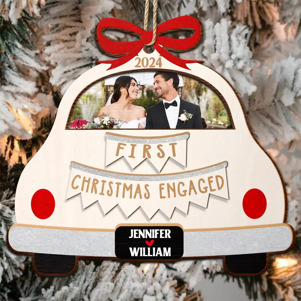 Christmas,Custom Photo,Gift For Couples,Gift For Husband,Gift For Wife,Gift For Boyfriend,Gift For Girlfriend,Love - Custom Photo Christmas Couple Just Married - Personalized 2-Layered Wooden Ornament