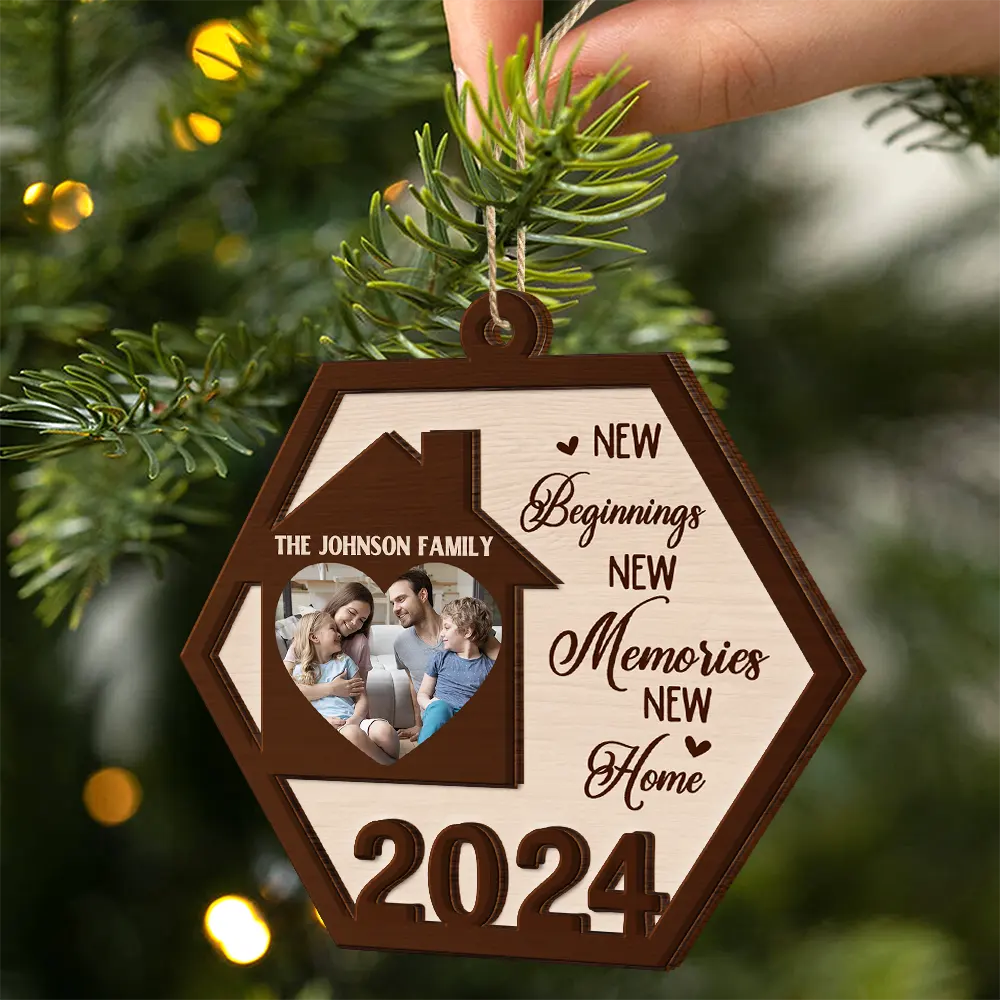 Custom Photo Family New Beginnings New Memories New Home - Personalized Wooden Ornament