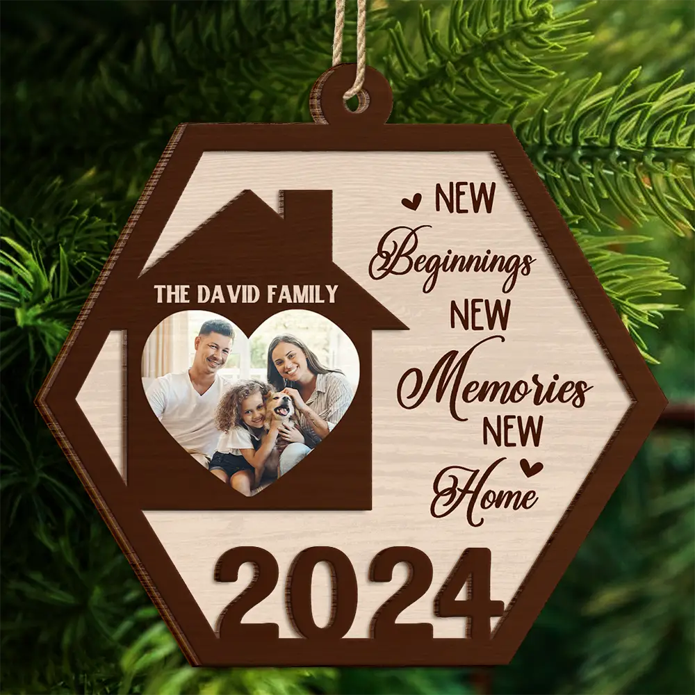 Custom Photo Family New Beginnings New Memories New Home - Personalized Wooden Ornament