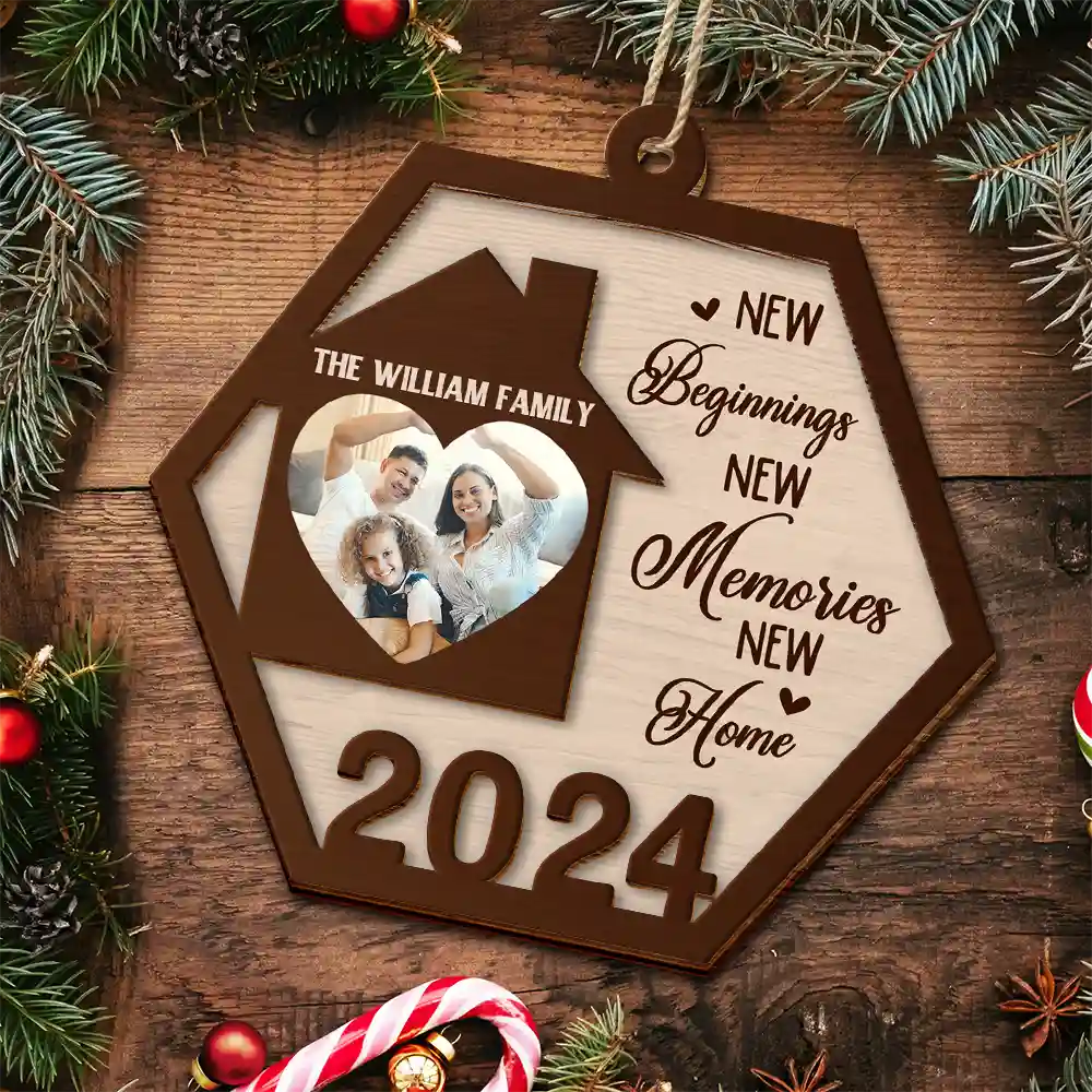 Custom Photo Family New Beginnings New Memories New Home - Personalized Wooden Ornament