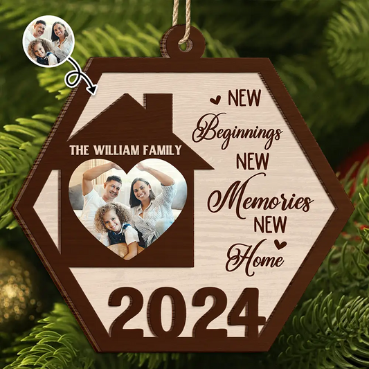 Custom Photo Family New Beginnings New Memories New Home - Personalized Wooden Ornament