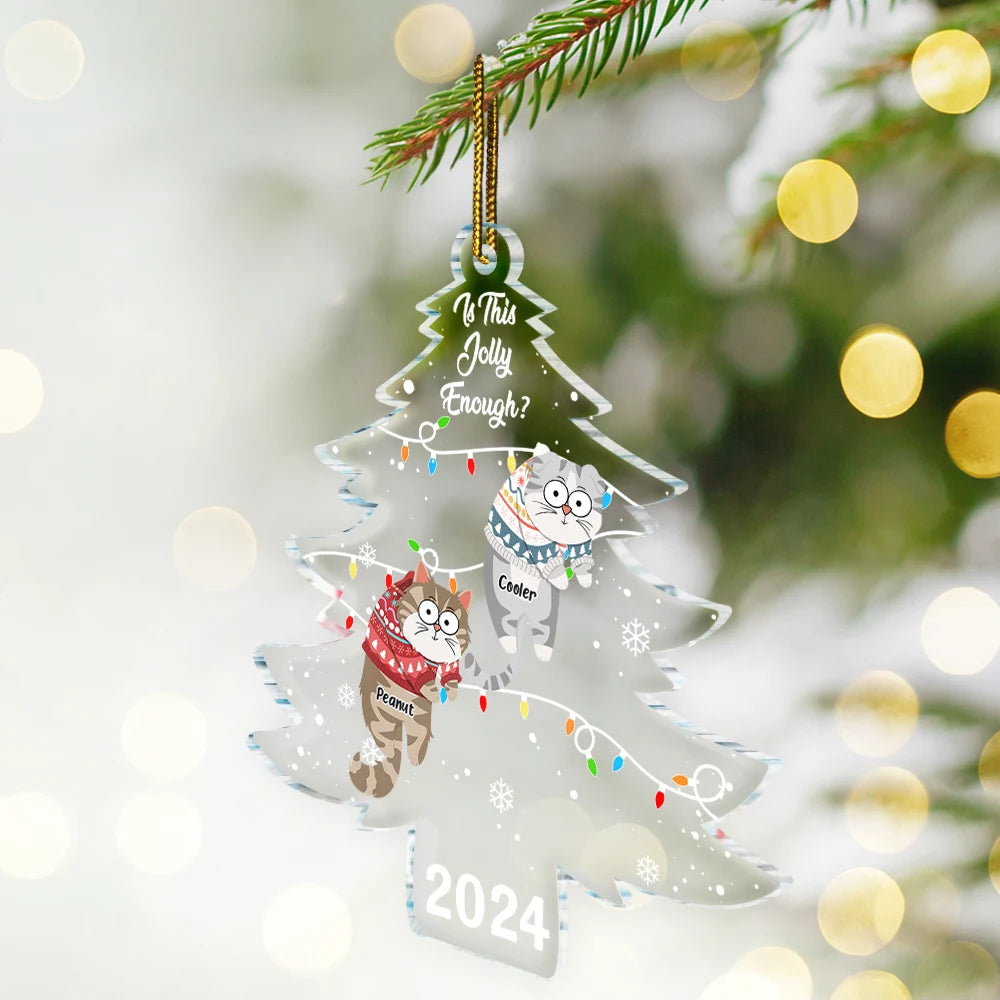 Christmas Hanging Cats Tis The Season To Be Jolly - Personalized Custom Shaped Acrylic Ornament