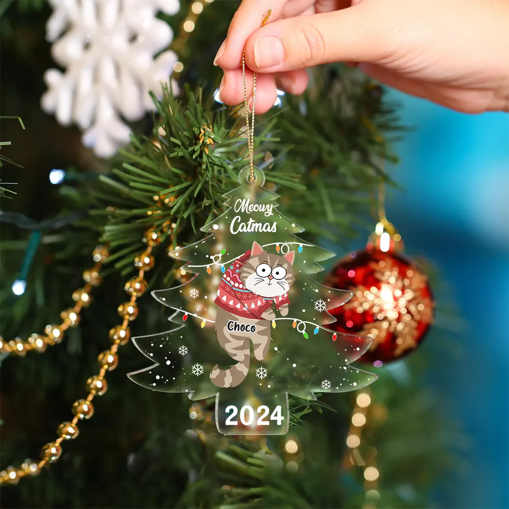 Christmas Hanging Cats Tis The Season To Be Jolly - Personalized Custom Shaped Acrylic Ornament