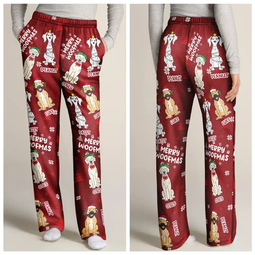 Dog Lovers - Feliz Navidog Merry Woofmas Funny Cartoon Dogs - Personalized Pajama Pants